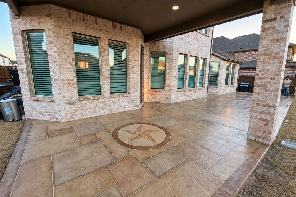 Patio concrete resurfacing with decorative overlay in Frisco Texas
