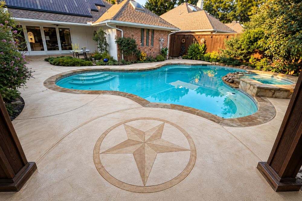 Decorative concrete pool deck resurfacing in the Dallas Fort Worth area