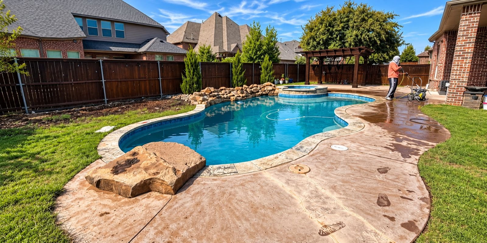 Before: original backyard pool deck before the finishing work